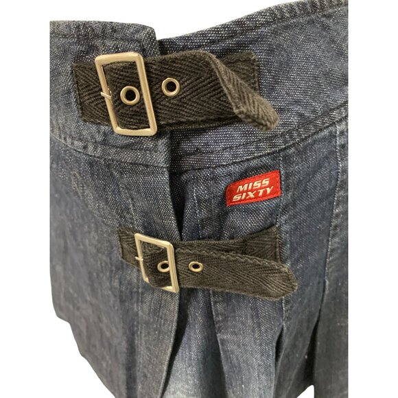 Vintage Y2K Miss Sixty Denim Pleated Mini Skirt With Buckle Details - Picture 3 of 9